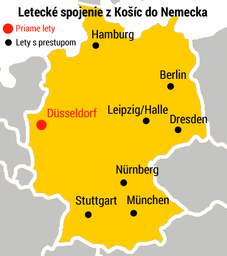 Mapa - letiská v Nemecku